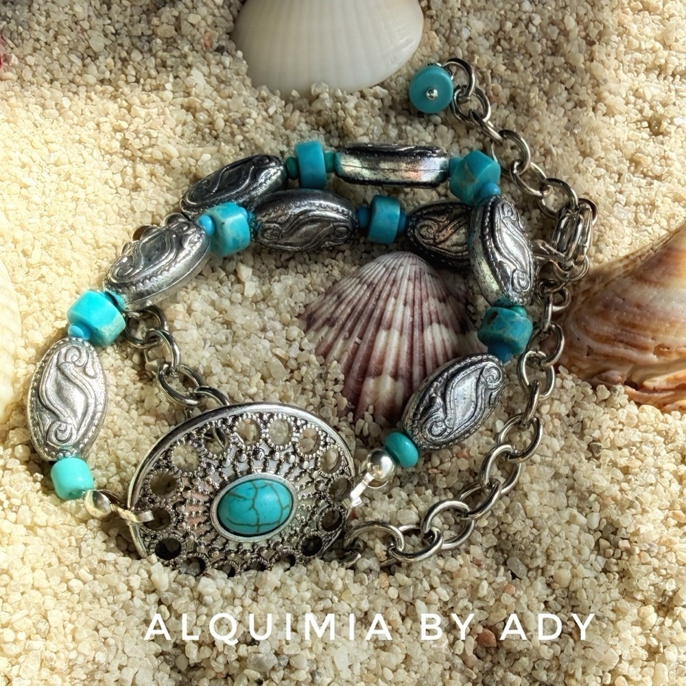 Bohemian colorful gemstones charms bracelet + LAYERED WRAP TURQUOISE